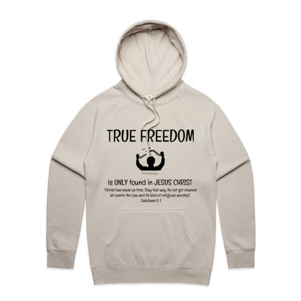 TRUE FREEDOM (black print UNISEX HOODY) Thumbnail