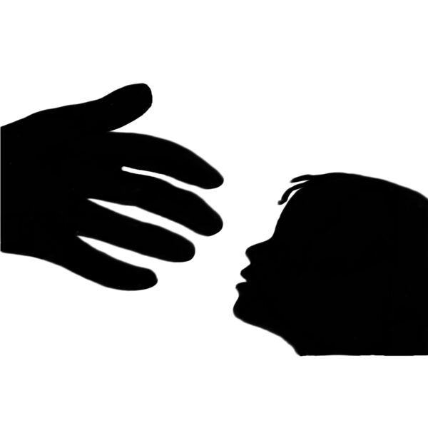 child s face and adult hand black Thumbnail