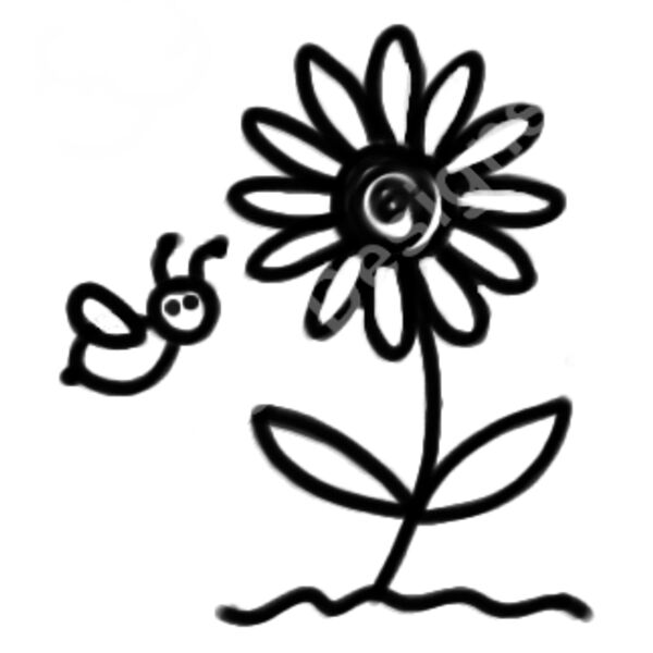 flower and bee black Thumbnail